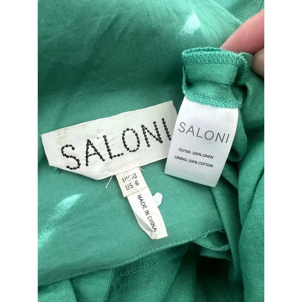 SALONI Rachel Cutout Bow Linen Midi Dress in Washed Green - Picture 5 of 7